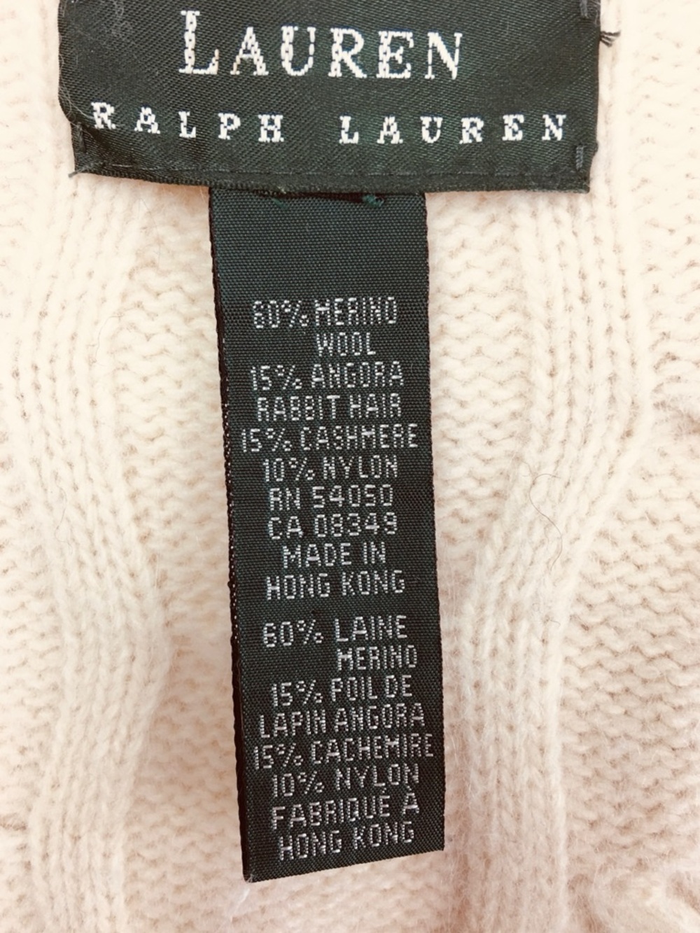 Vintage 90s /Y2K Lauren Ralph Lauren Merino-Angora-Cashmere Cable Knit Sweater L - Picture 7 of 10